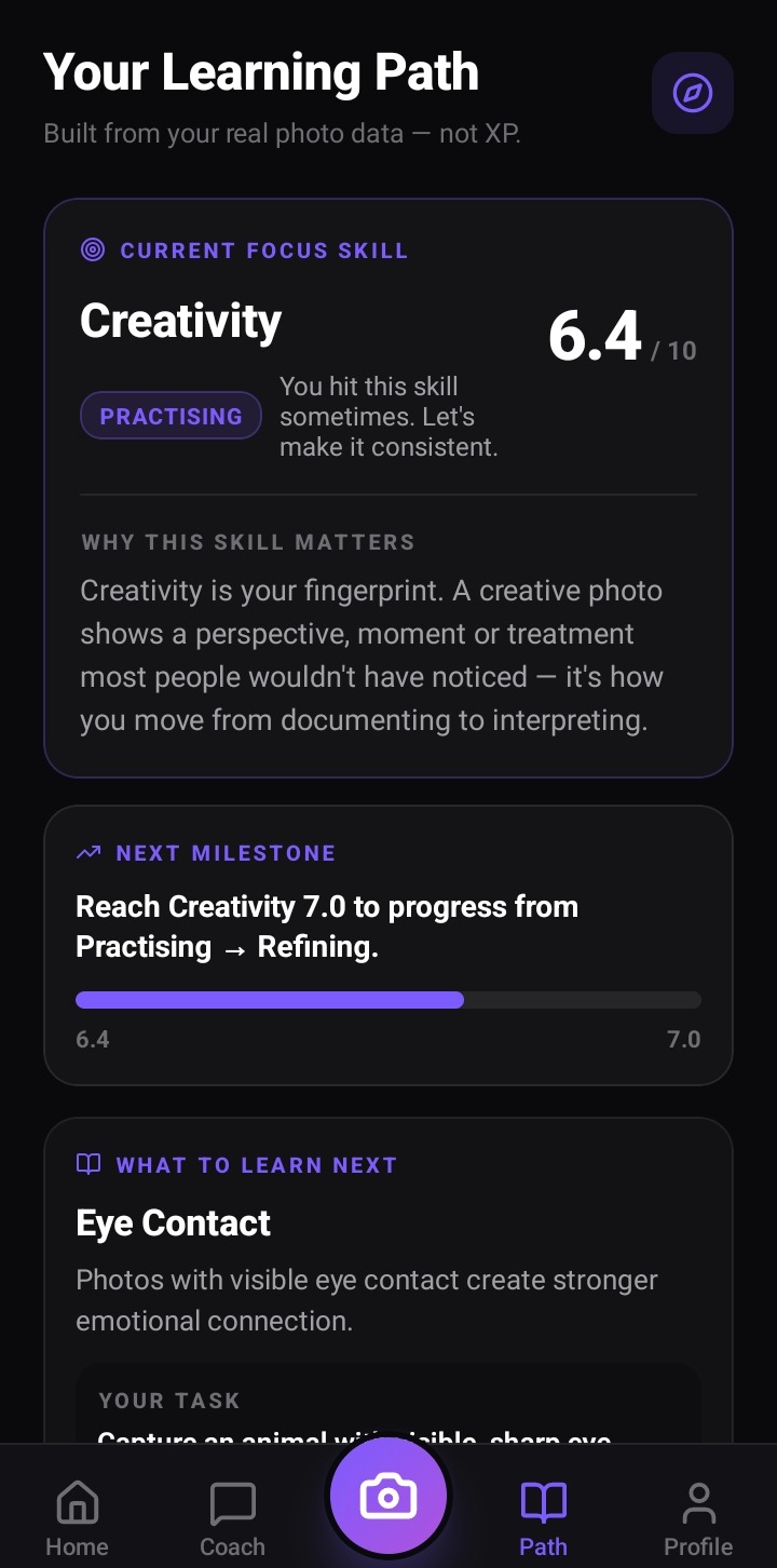PhotoGuide AI — Learning Path screen